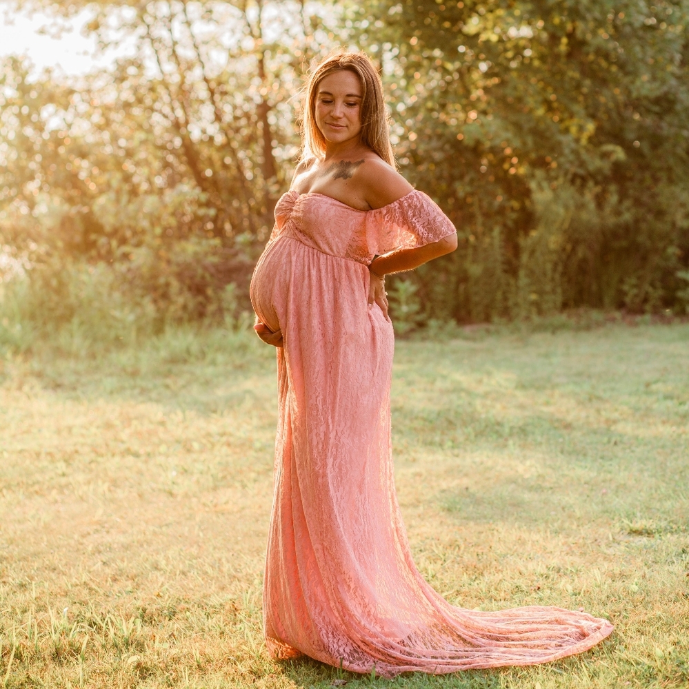Elegant Pink Lace Maternity Gown